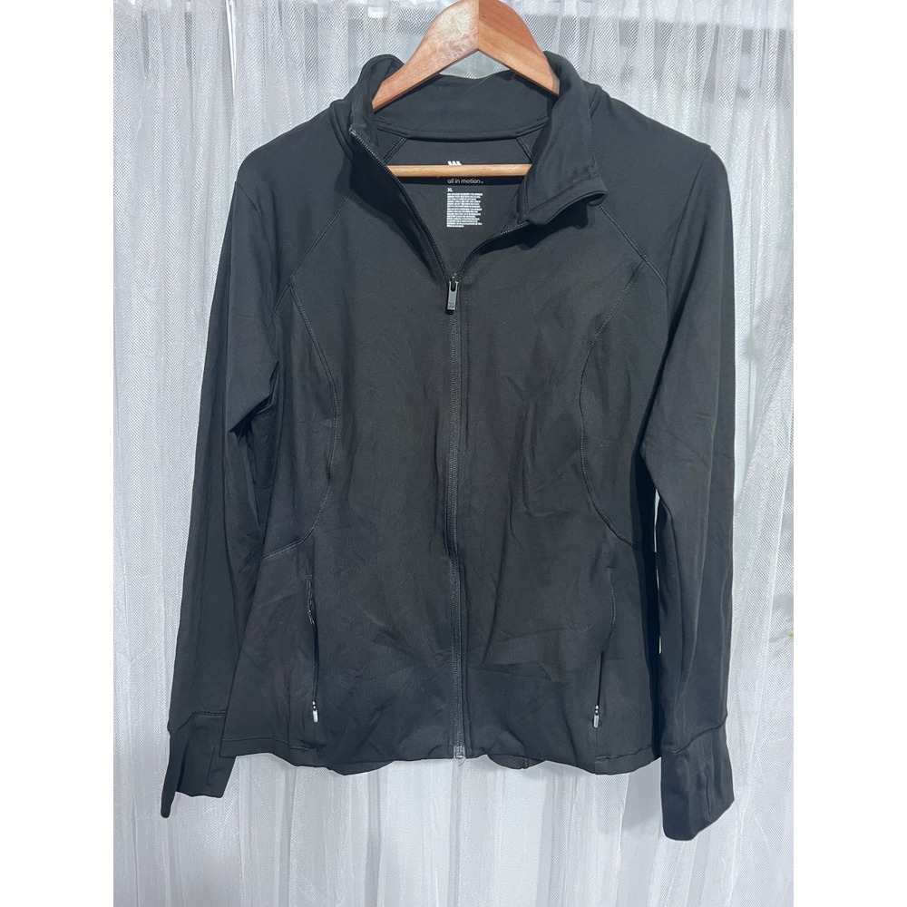 All in Motion Womens Black Full Zip Activewear Jacket XL Thumbholes Mock Neck
